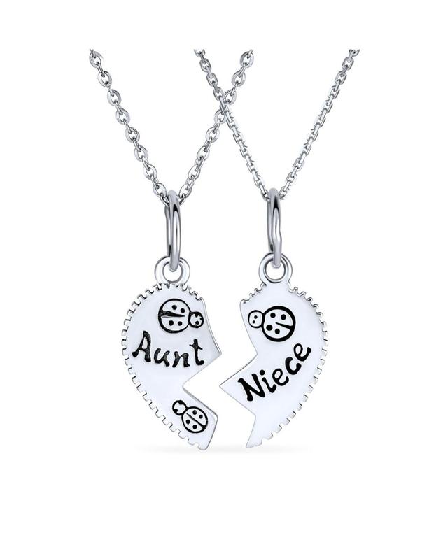 Bling Jewelry 2 Pcs Best Friend Aunt Niece Split Broken Puzzle Heart Break Apart Pendant Necklace For Women Sterling Silver Product Image