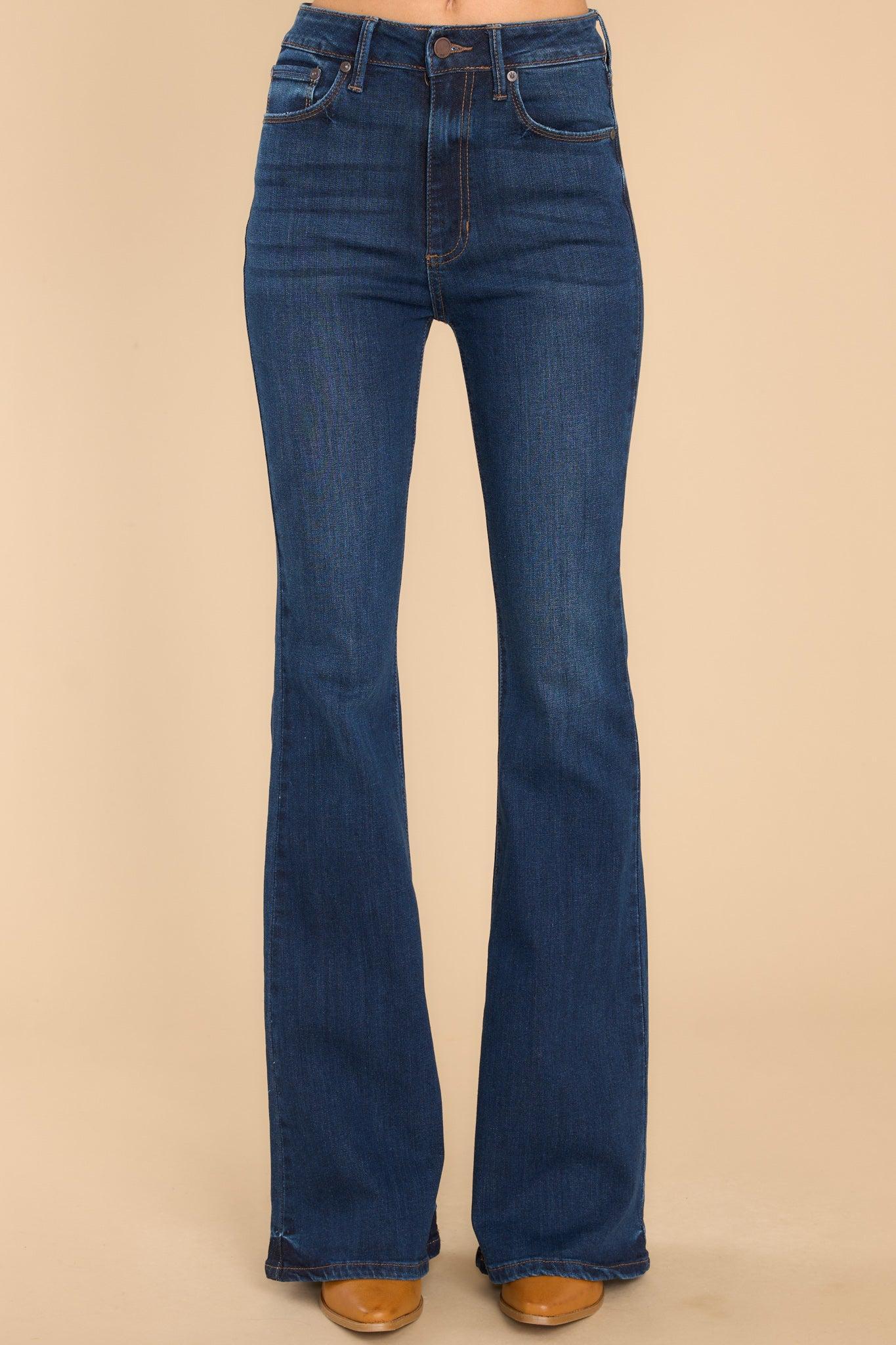 Deep Down Dark Wash Stretch Flare Jeans Product Image