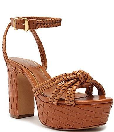 Schutz Kathleen Platform Woven Leather Ankle Strap Platform Sandals Product Image