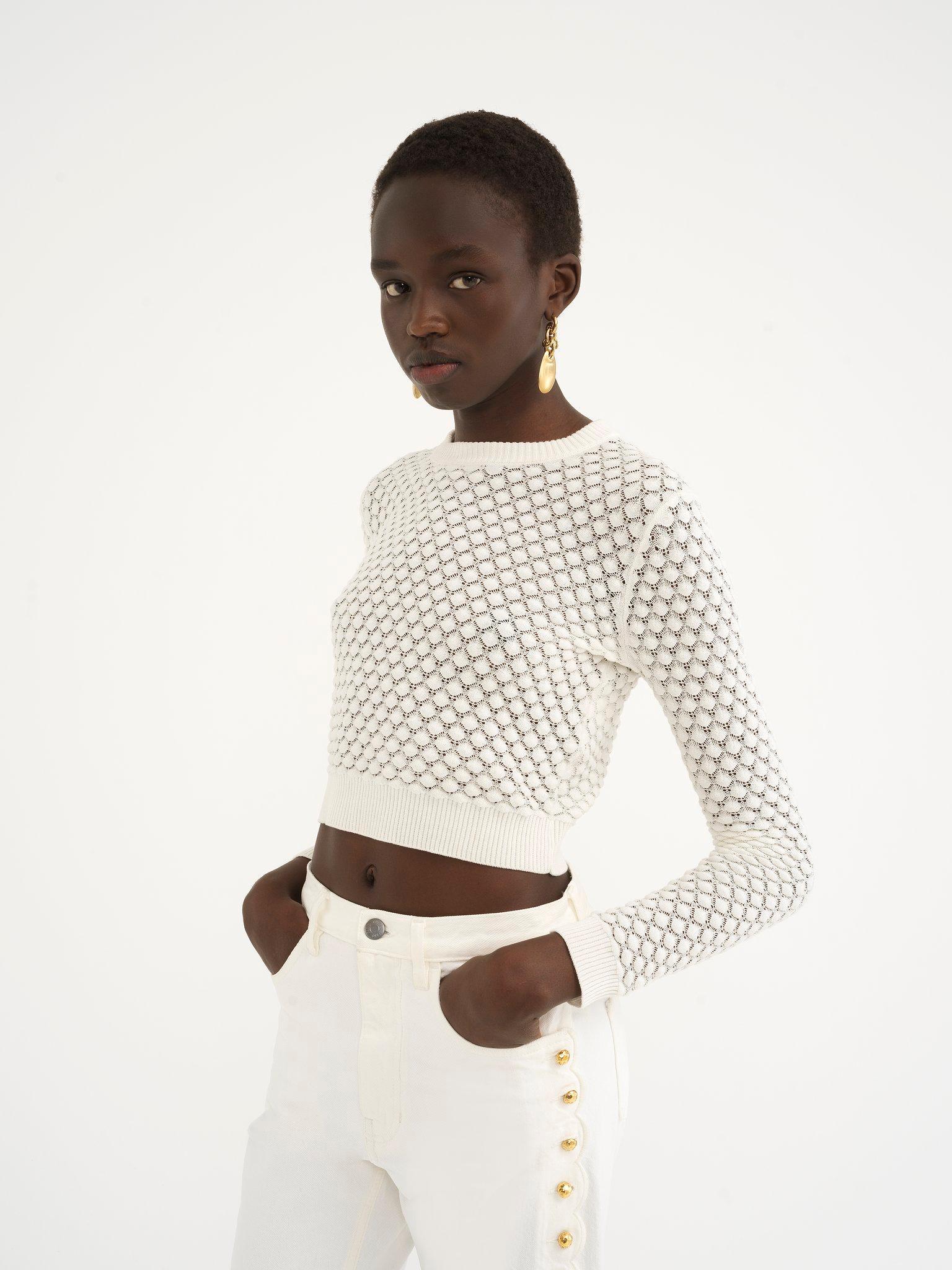 Cropped sweater in cotton pointelle knit Product Image