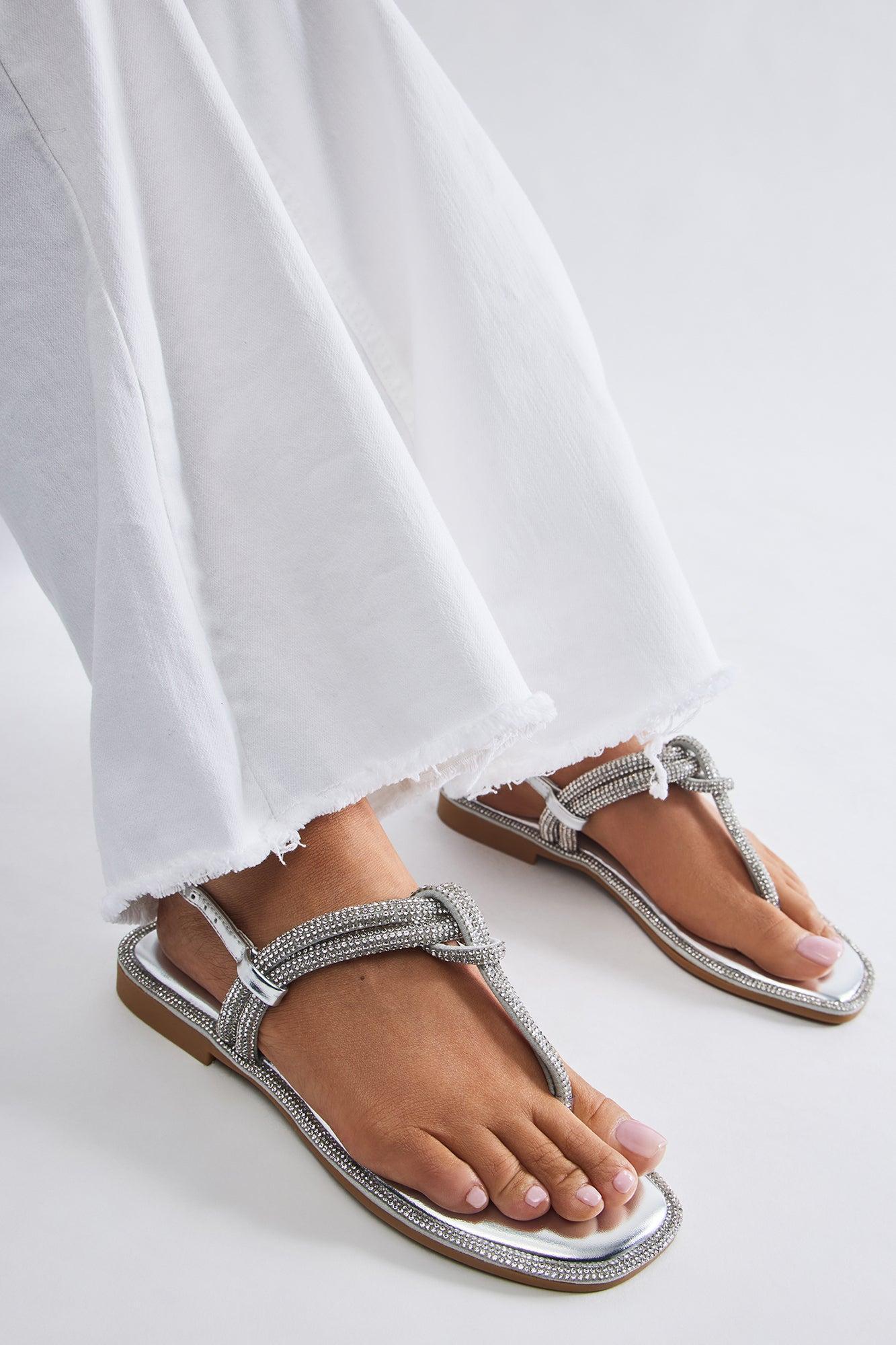 Lizzy Embellished Sandals - Silver Product Image