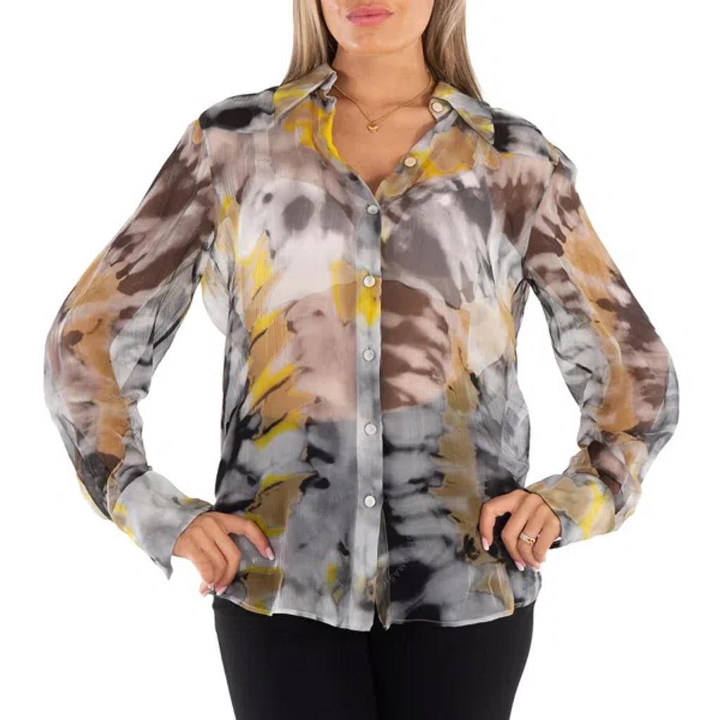 Printed Crepe De Chine Button Down Top In Grey product image