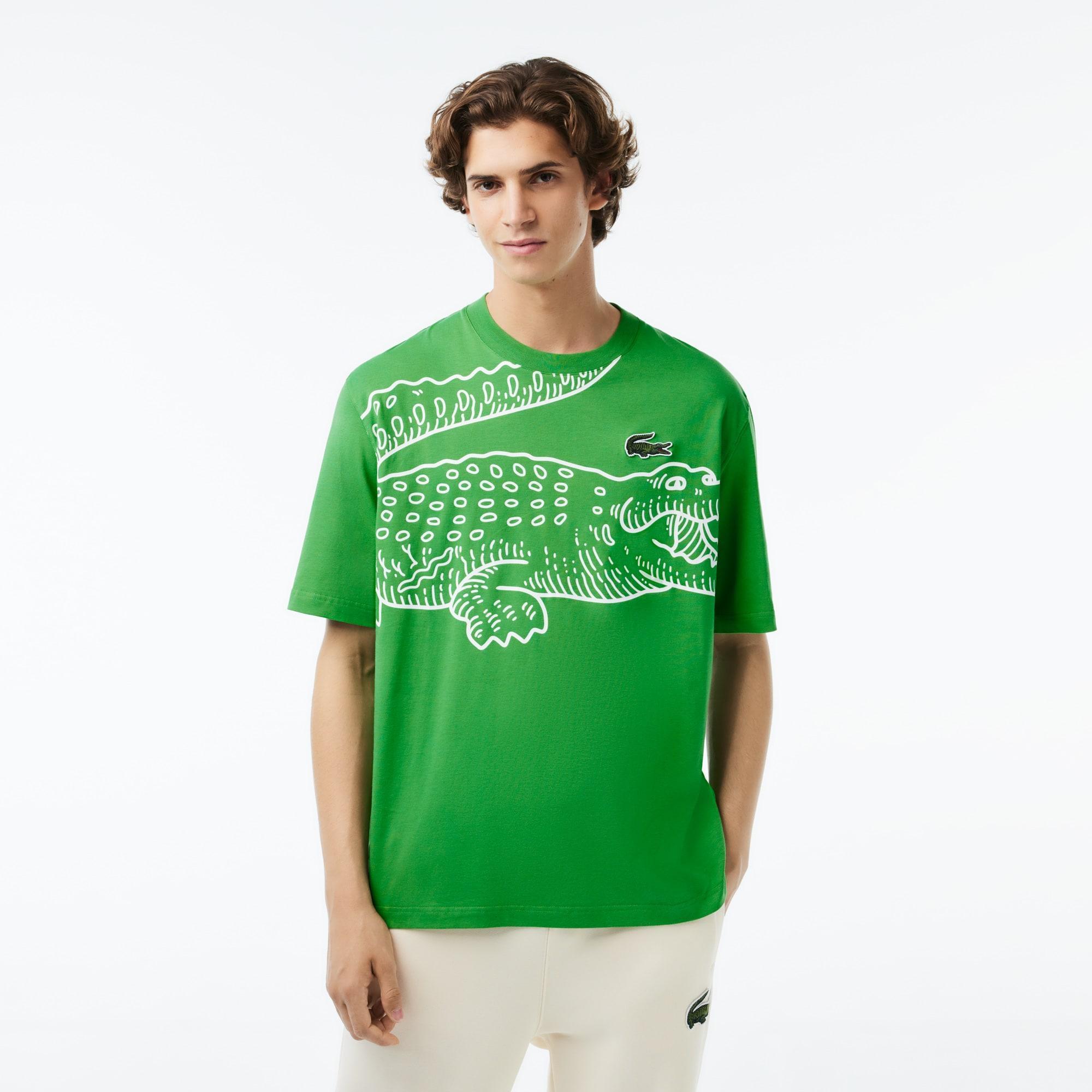 Men’s Loose Fit Crocodile Print Crew Neck T-Shirt Product Image