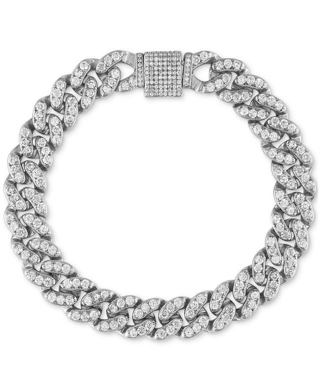 Mens Cubic Zirconia Curb Link Chain Bracelet in Sterling Silver Product Image