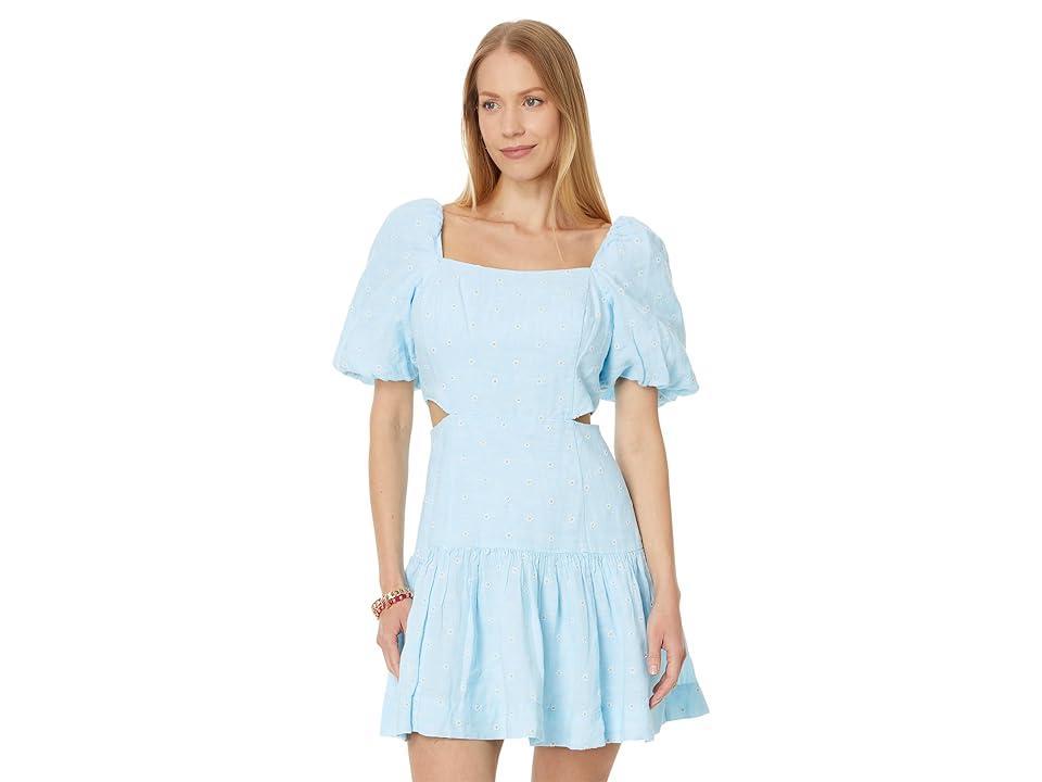 Lilly Pulitzer Kylanne Elbow Sleeve Embr Linen Dress (Hydra You Drive Me Daisy Embroidered Linen) Women's Dress Product Image