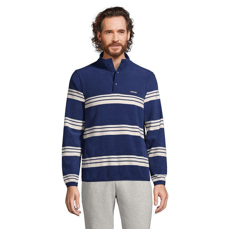 Mens Lands End Snap-Neck Fleece Pullover Blue Stripe Product Image