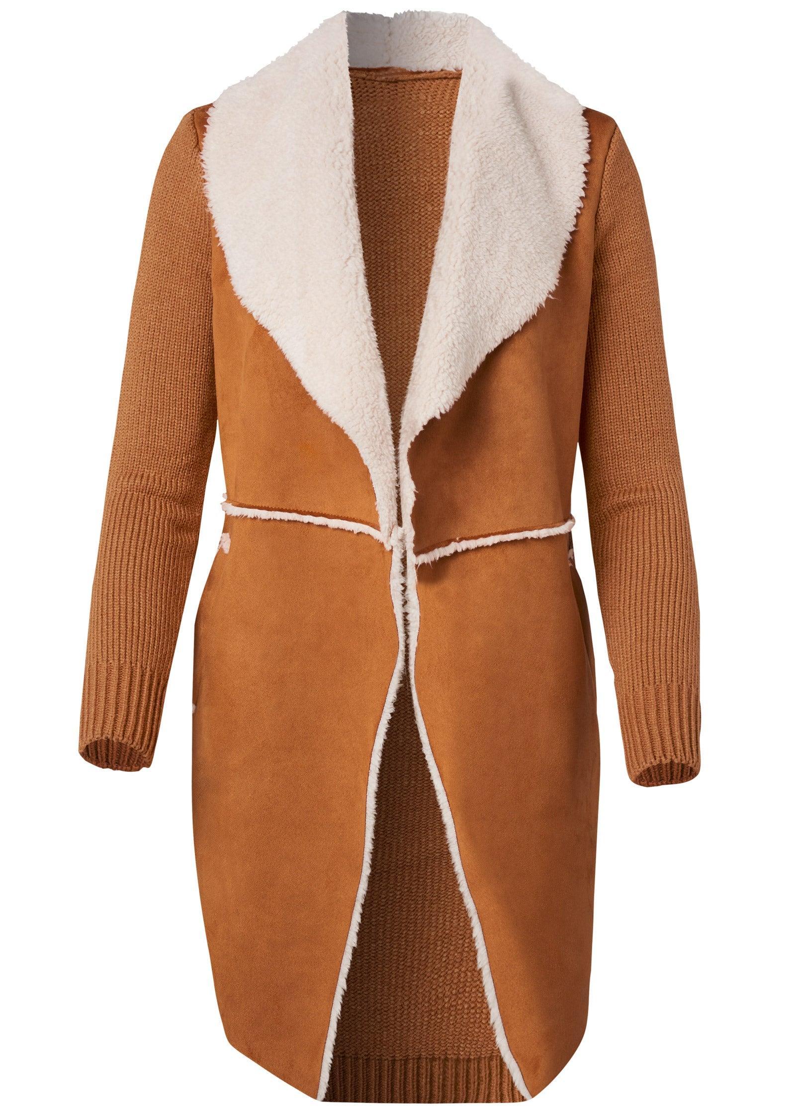 Faux-Shearling Lined Coat - Camel Product Image