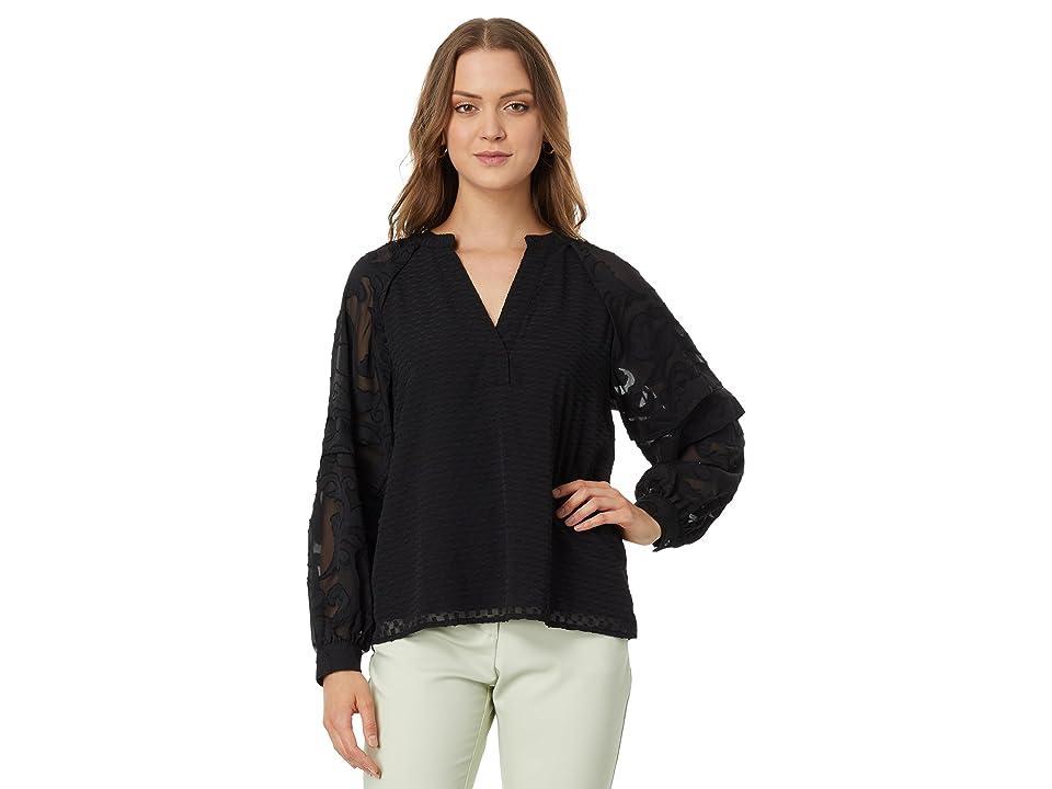 Vince Camuto V-Neck Combo Long Sleeve Blouse (Rich ) Women's Clothing Product Image