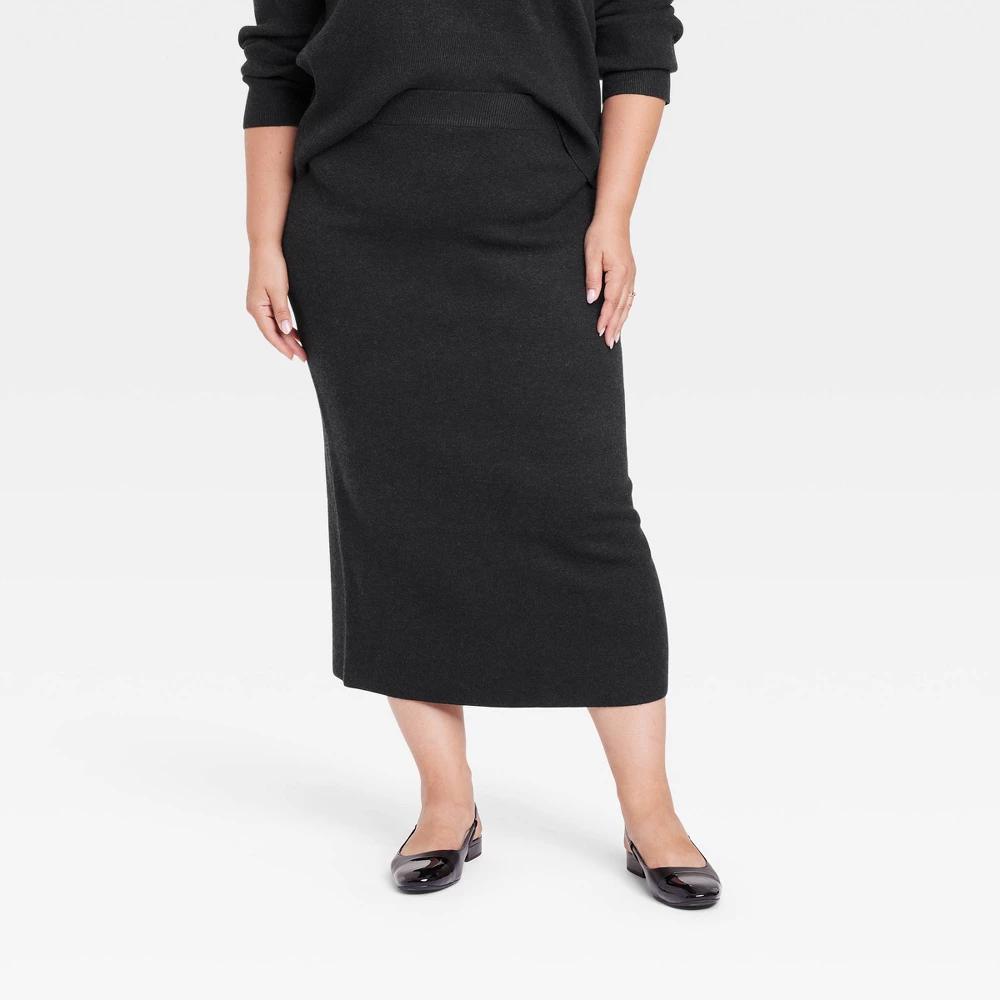 Womens Cozy Knit Midi Sweater Skirt - A New Day Black 4X Product Image