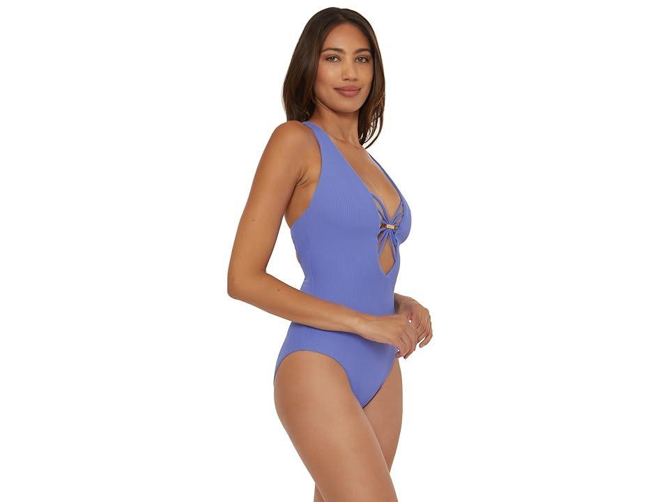 BECCA Modern Edge Rib Plunge One Piece (Cornflower) Women's Swimsuits One Piece Product Image