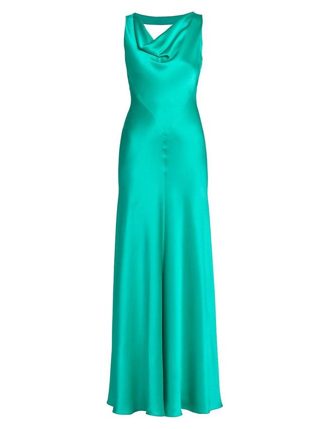 Womens Satin Sleeveless Gown - Green - Size 10 Product Image