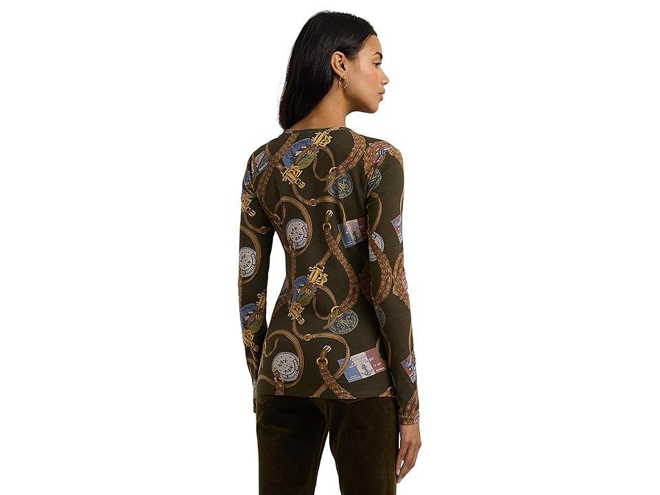 Lauren Ralph Lauren Belting-Print Cotton Long-Sleeve Tee Multi) Women's Clothing Product Image