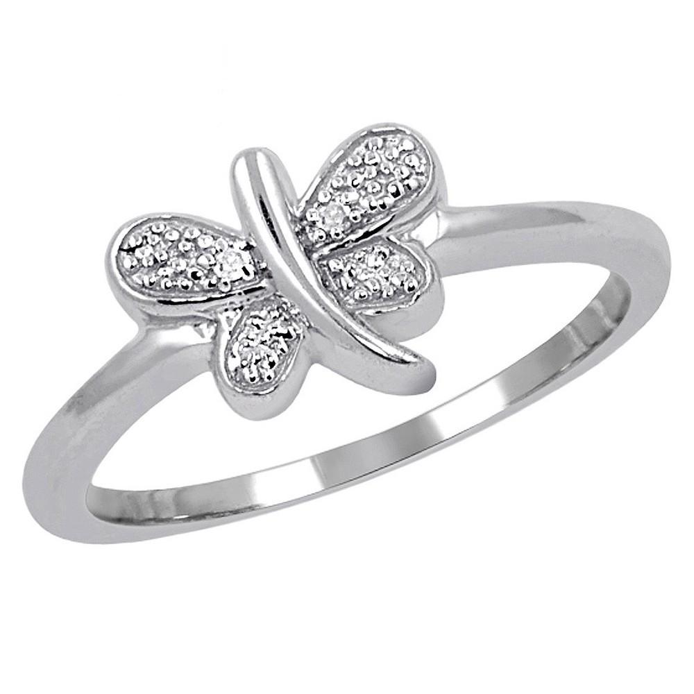 Womens Sterling Silver Accent Round-Cut White Diamond Pave Set Butterfly Ring 7) Product Image