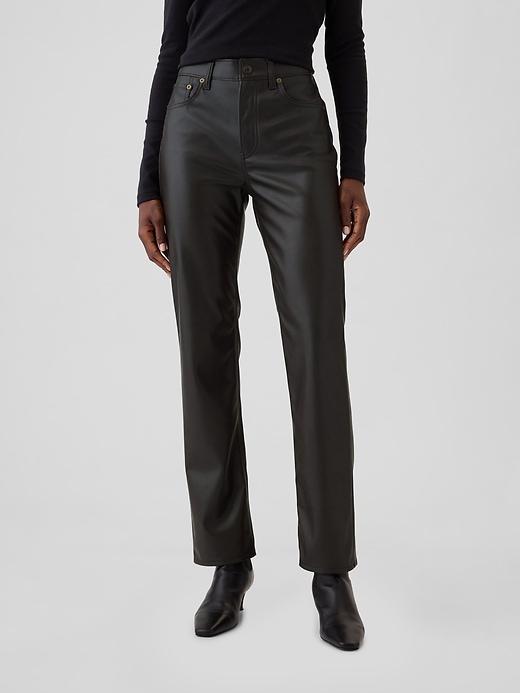 High Rise Recycled Vegan Leather &apos;90s Straight Pants Product Image