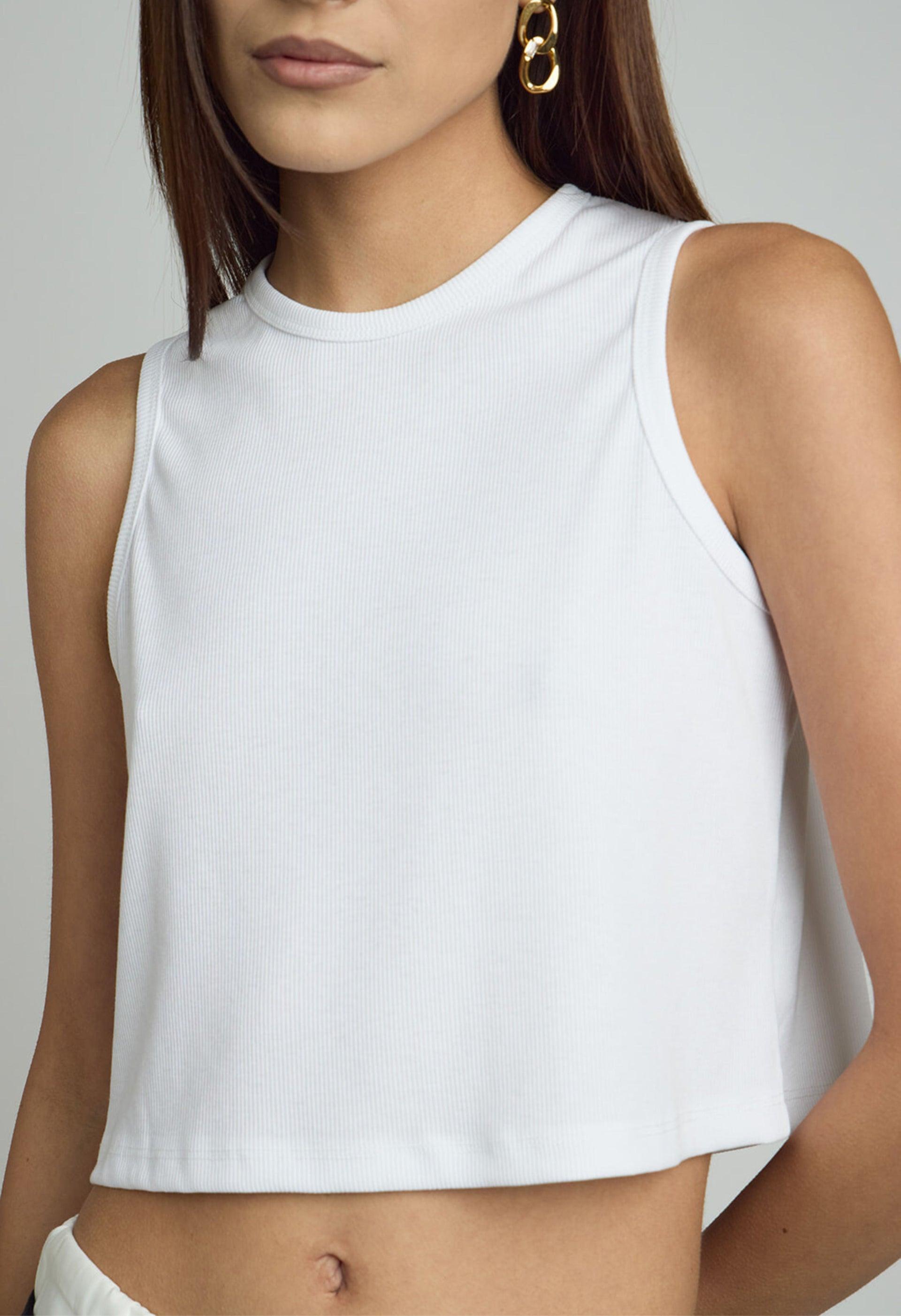 Ribbed Cropped Tank in White product image