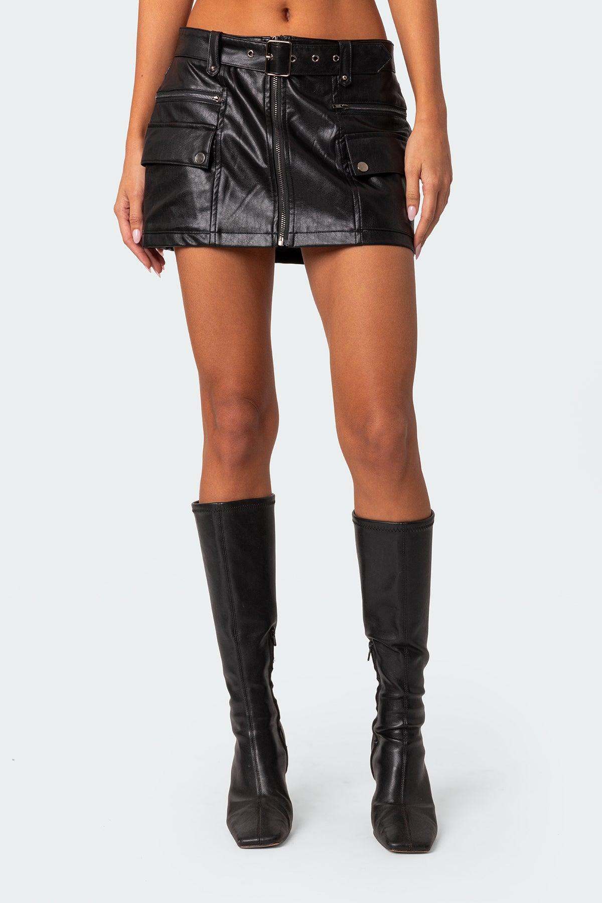 Faux Leather Cargo Mini Skirt Product Image