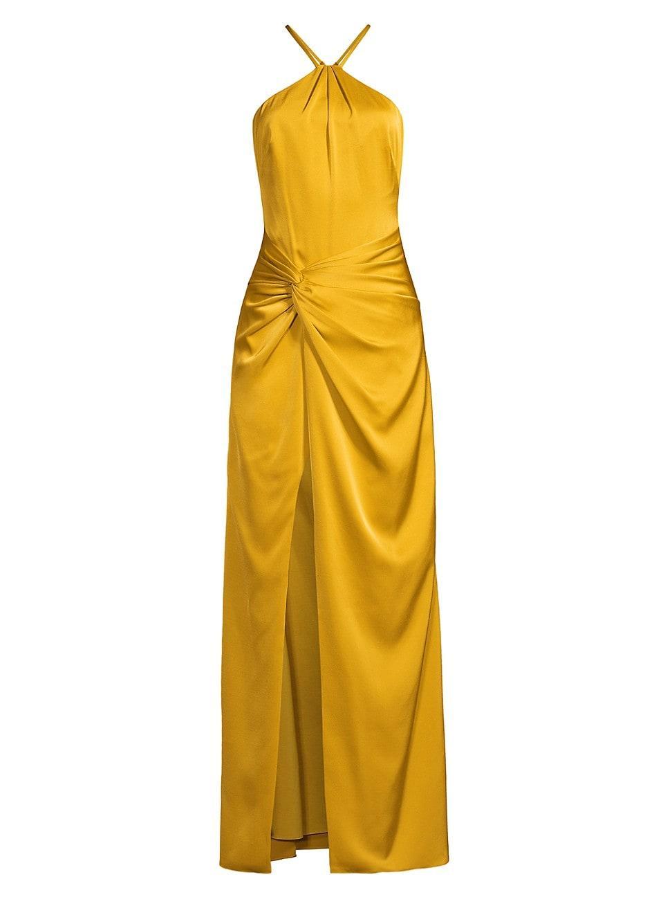 Womens Ruched Satin Halterneck Maxi Dress Product Image