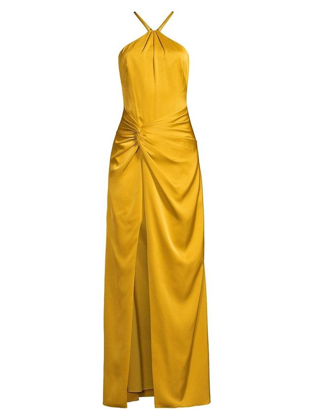 Womens Ruched Satin Halterneck Maxi Dress Product Image