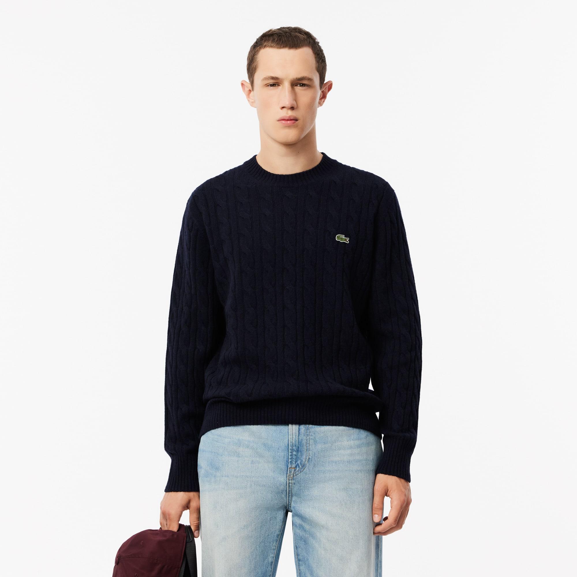 Cable Knit Carded Wool Crew Neck Sweater Product Image