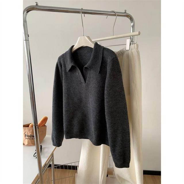 Collared Plain Sweater Product Image