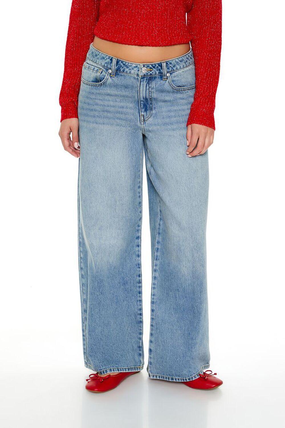 Embroidered Bow Baggy Mid-Rise Jeans | Forever 21 Product Image