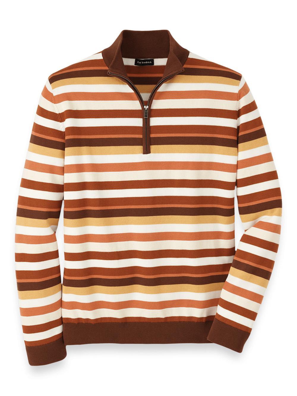 Cotton Quarter Zip Mock Neck Sweater - Brown Multi Product Image