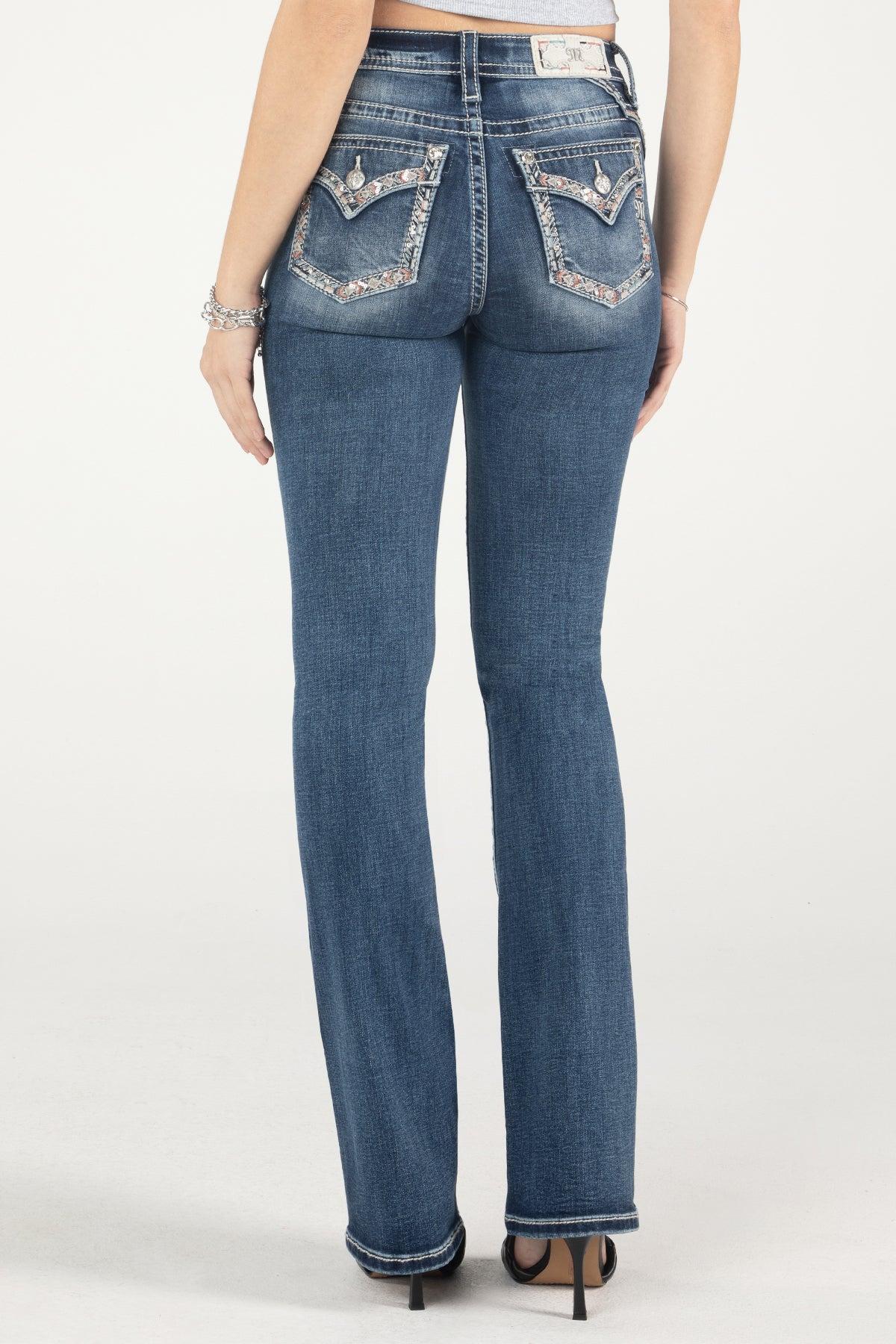 Pink Border Stitch Bootcut Jeans Product Image