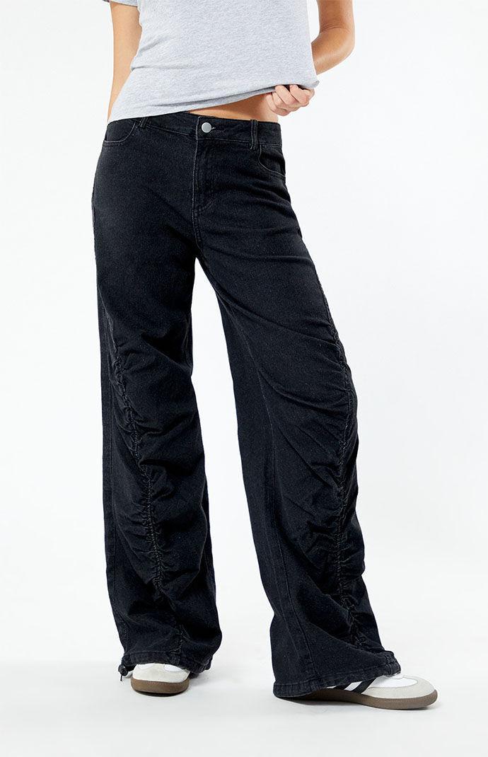 Womens Ruched Wide Leg Jeans - Product Image