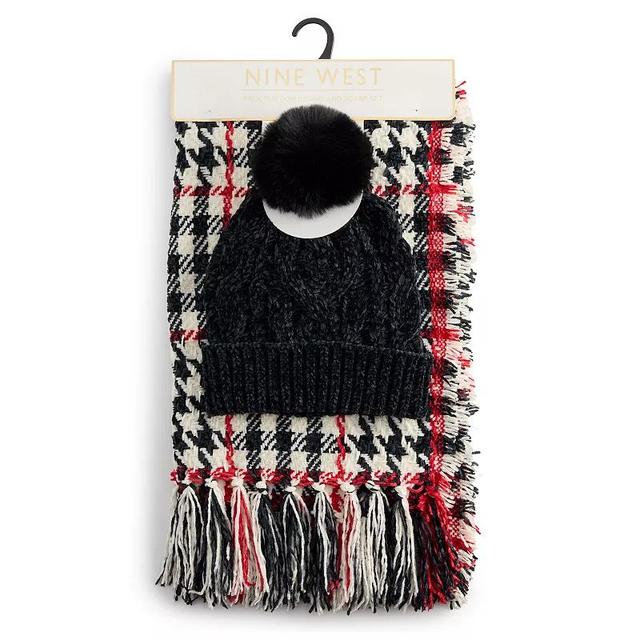 Womens Nine West Chenille Oversized Blanket Wrap Scarf & Beanie Set Product Image