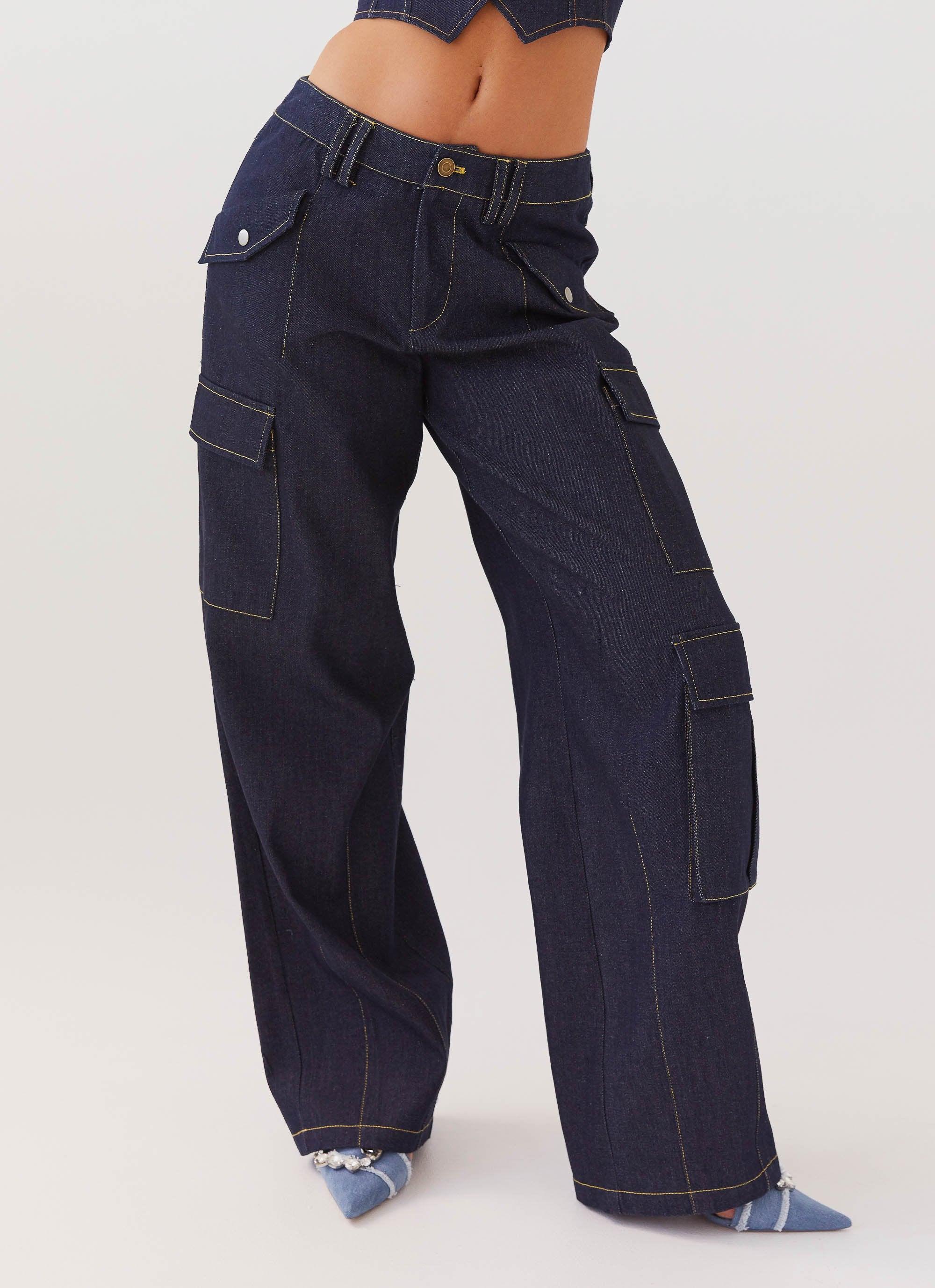 Greedy Denim Cargo Pants - Indigo Product Image