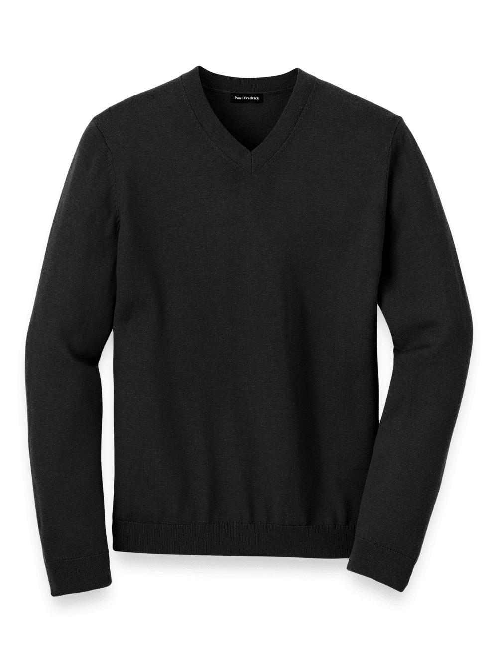 Merino Wool V-neck Sweater - Black Product Image