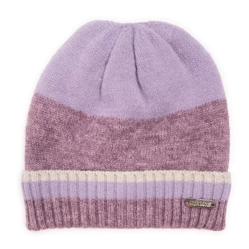 Womens MUK LUKS Ribbed Colorblock Beanie, Soft Purple Product Image