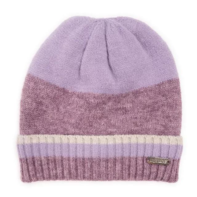 Womens MUK LUKS Ribbed Colorblock Beanie, Soft Purple Product Image