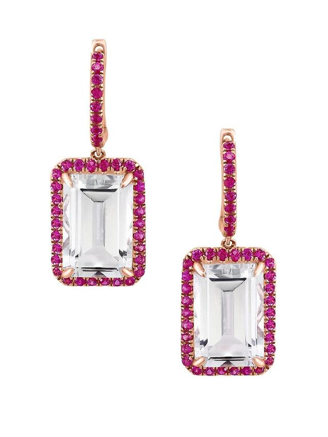 Womens 14K Rose Gold, White Topaz, & Pink Sapphire Drop Earrings Product Image