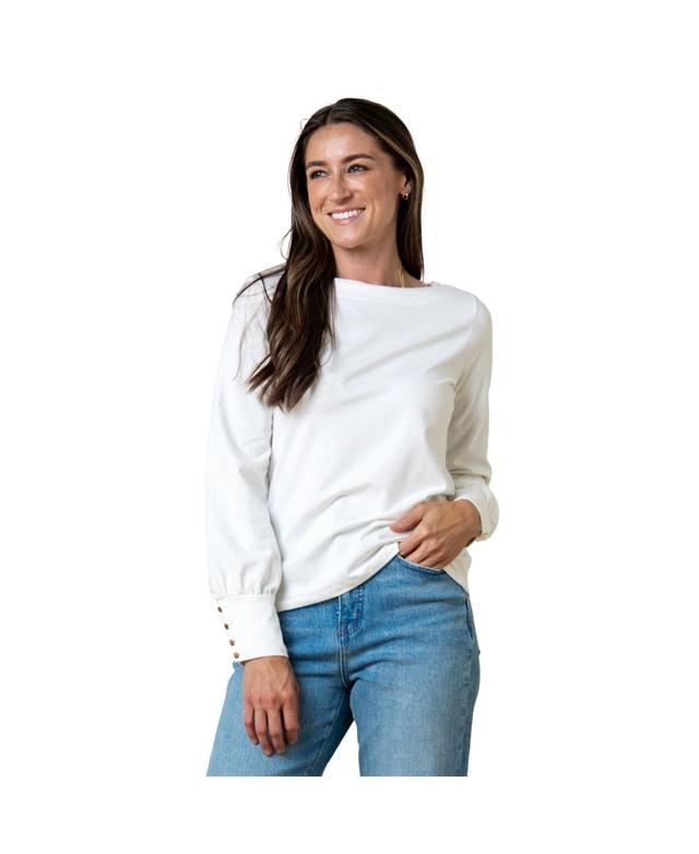 Hope & Henry Womens Organic Bellow Sleeve Knit Top with Button Cuffs Product Image