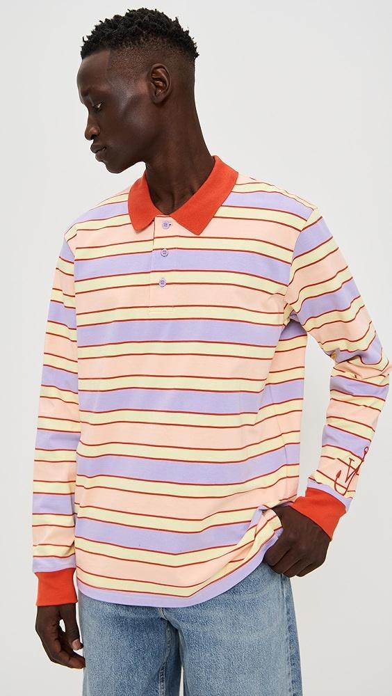 JW Anderson Striped Contrast Trim Long Sleeve Polo Top | Shopbop Product Image