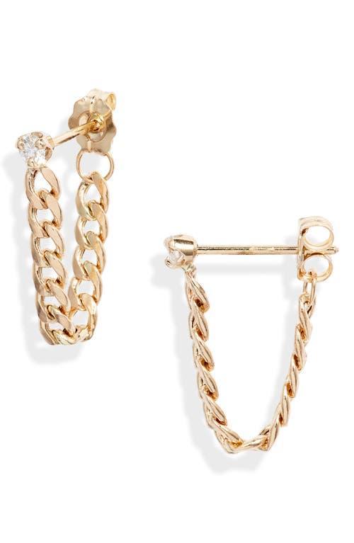 Womens Prong Diamonds 14K Yellow Gold & 0.1 TCW Diamond Small Curb Chain Drop Earrings Product Image