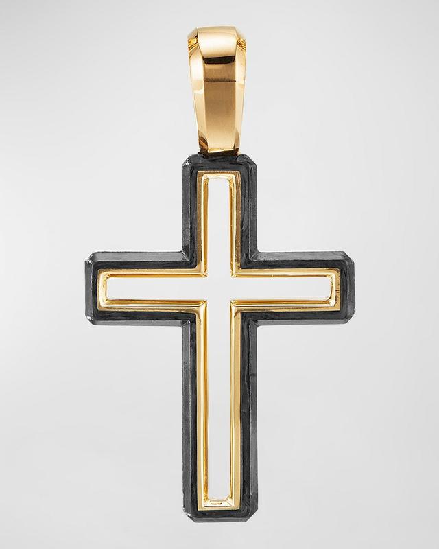 Mens Forged Carbon Cross Pendant with 18K Yellow Gold Product Image