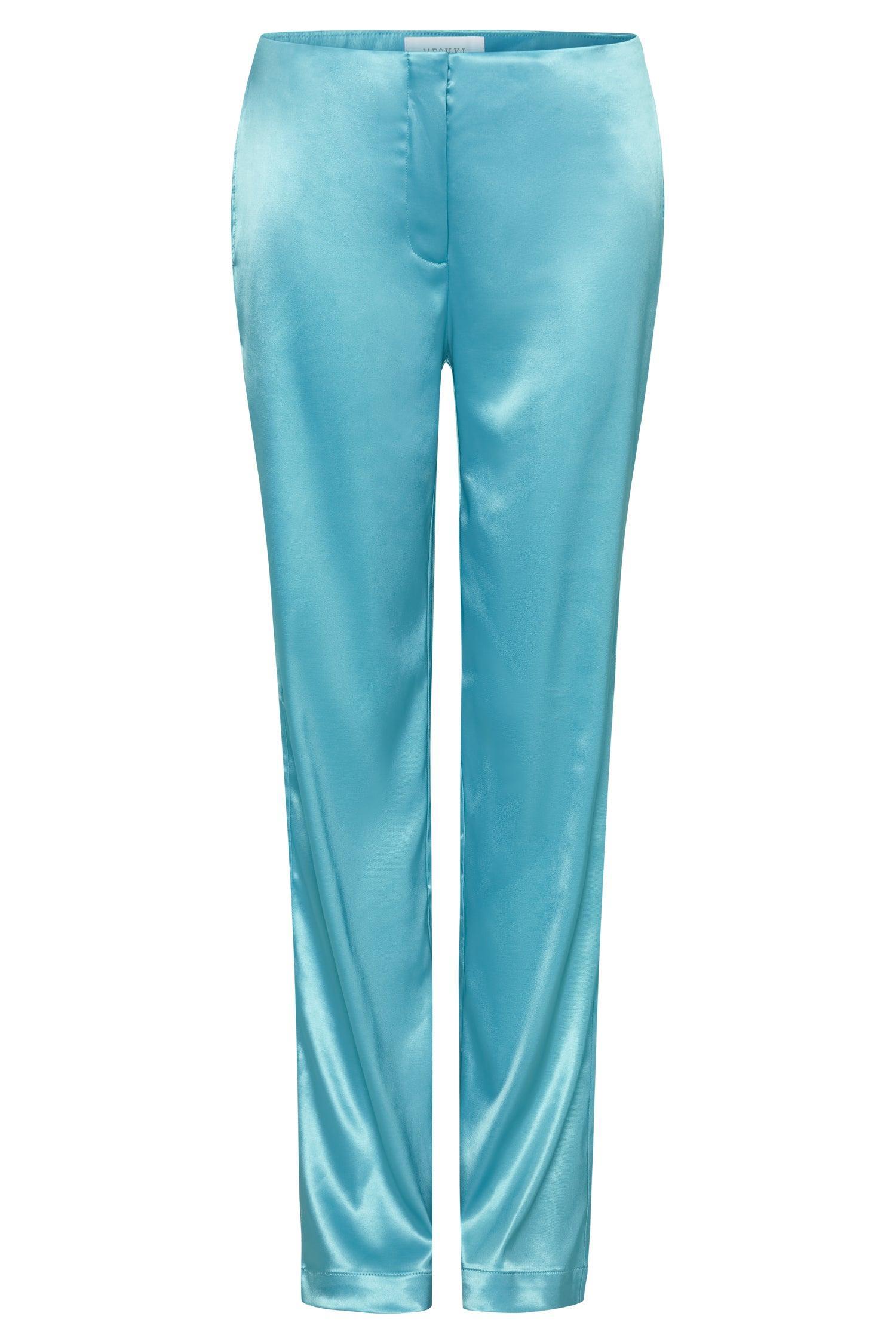 Nicolette Low Rise Satin Pants - Aquamarine Product Image