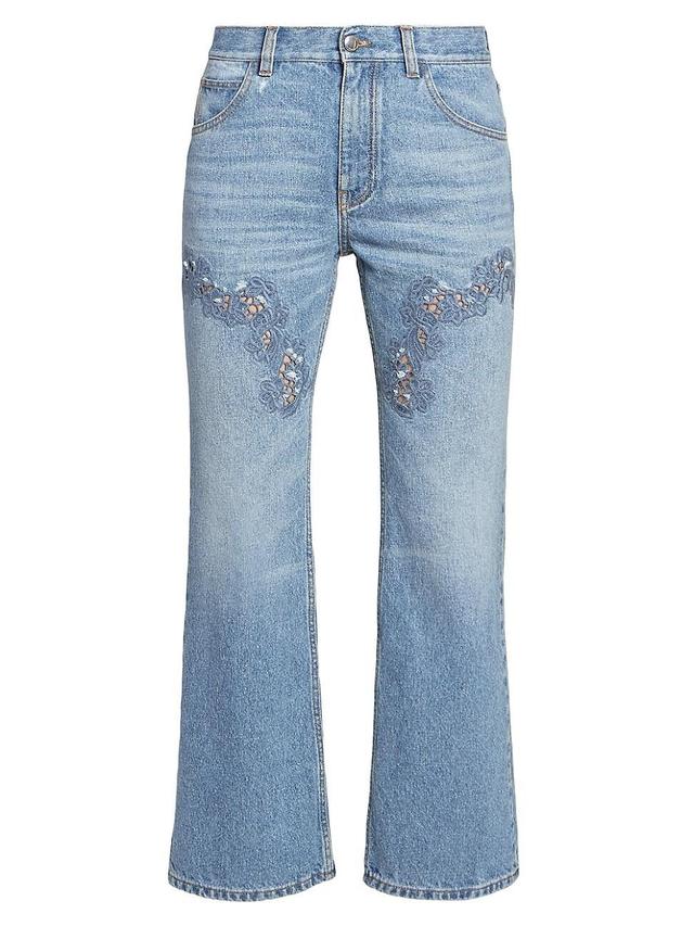 Womens Lace-Detailed Straight Crop Jeans Product Image