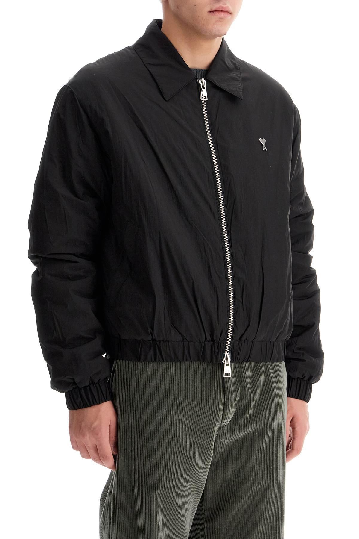 AMI ALEXANDRE MATTIUSSI Crumpled Canvas Bomber Jacket In Black Product Image