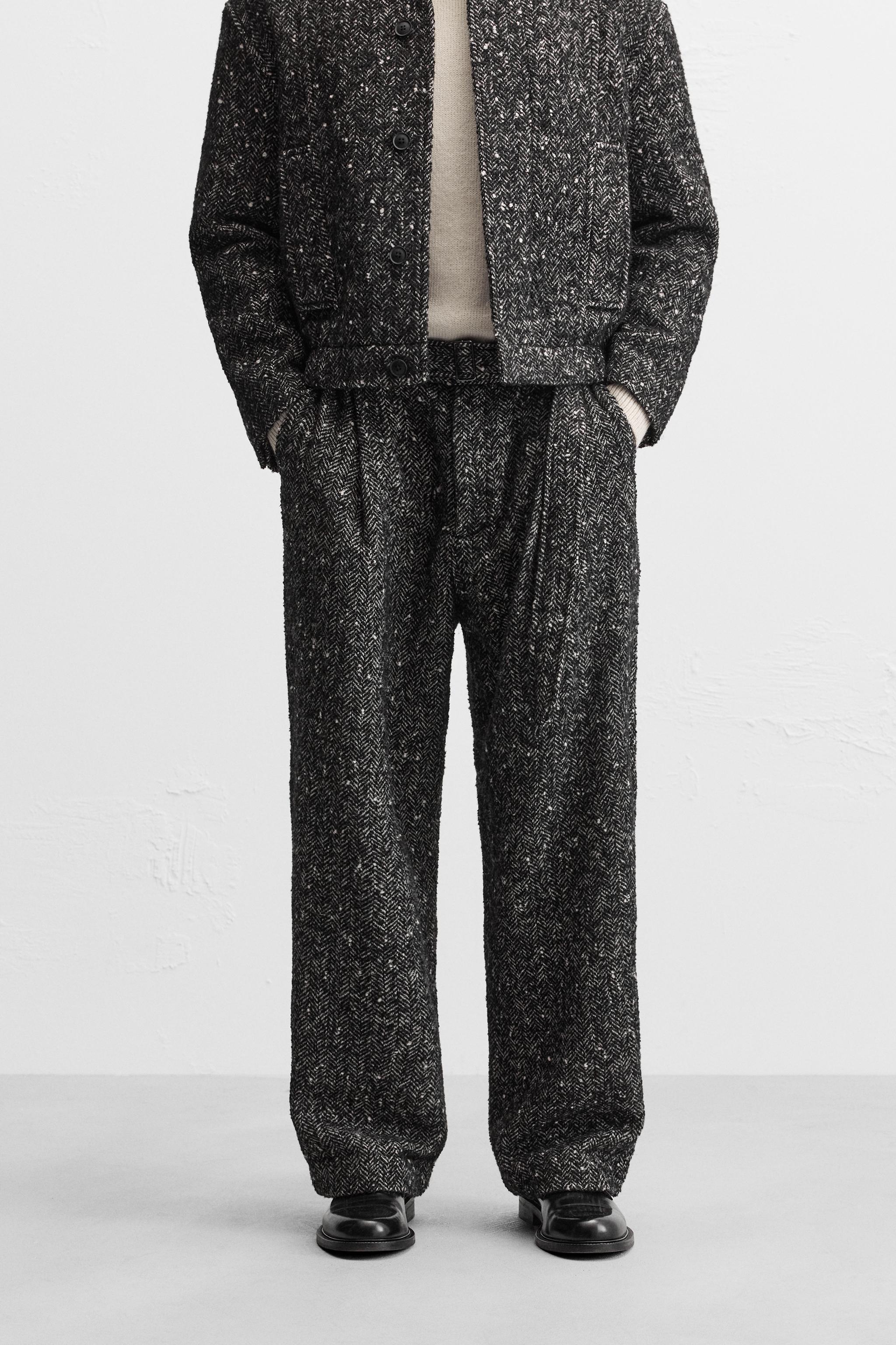 HERRINGBONE WIDE FIT PANTS Product Image