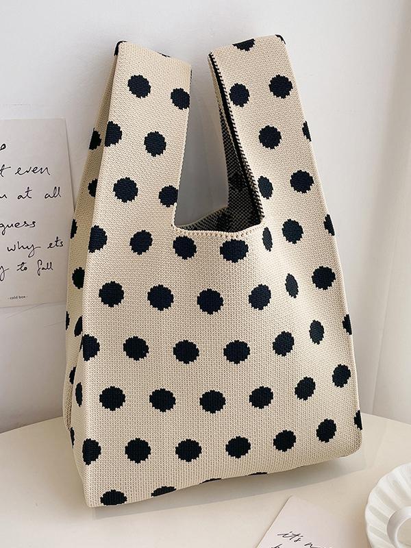 Contrast Color Polka-Dot Bags Woven Handbag Product Image