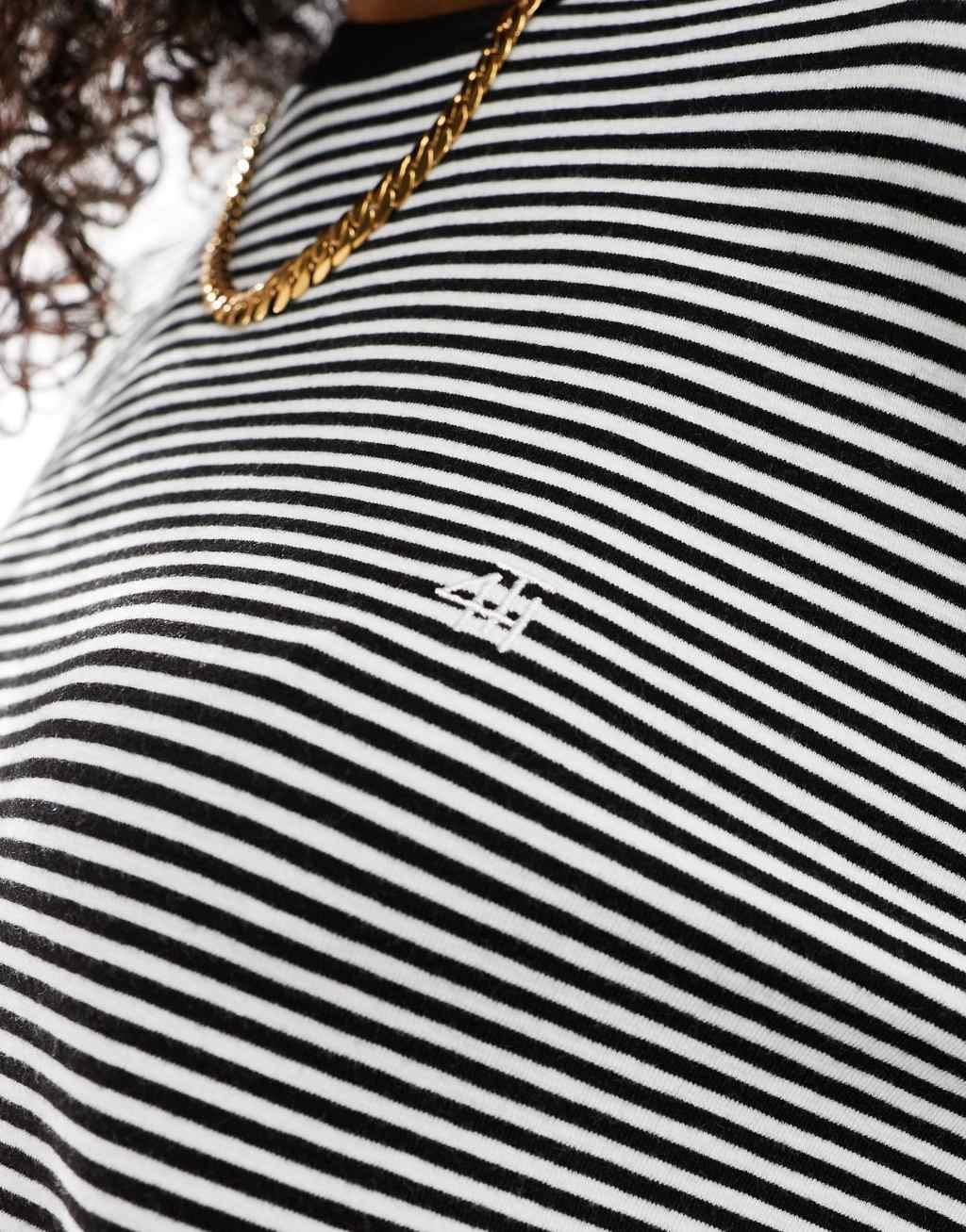 4th & Reckless long sleeve embroidered logo top in black and white stripe Product Image