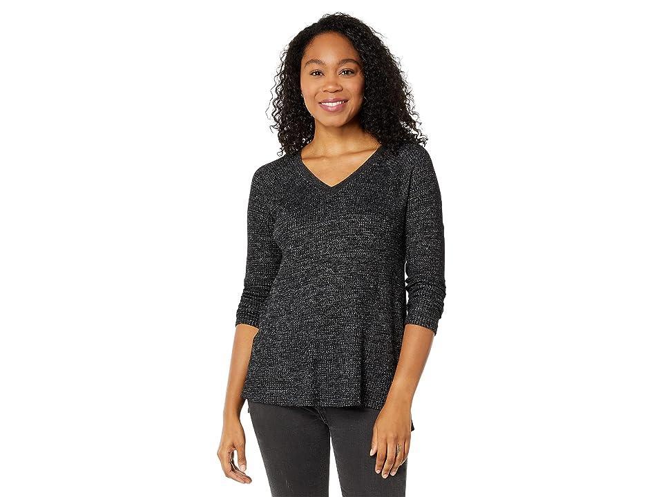 Dylan by True Grit Waffle Raglan-V (Black) Women's Clothing Product Image