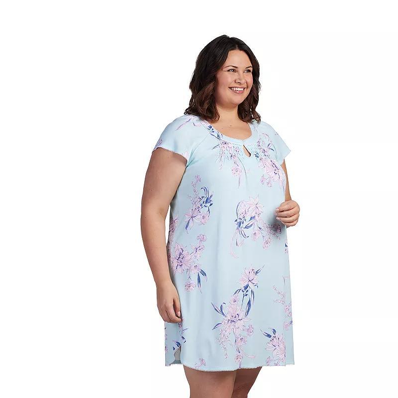 Plus Size Miss Elaine Essentials Floral Print Cottonessa Short Nightgown, Womens Blue Bouquets Product Image