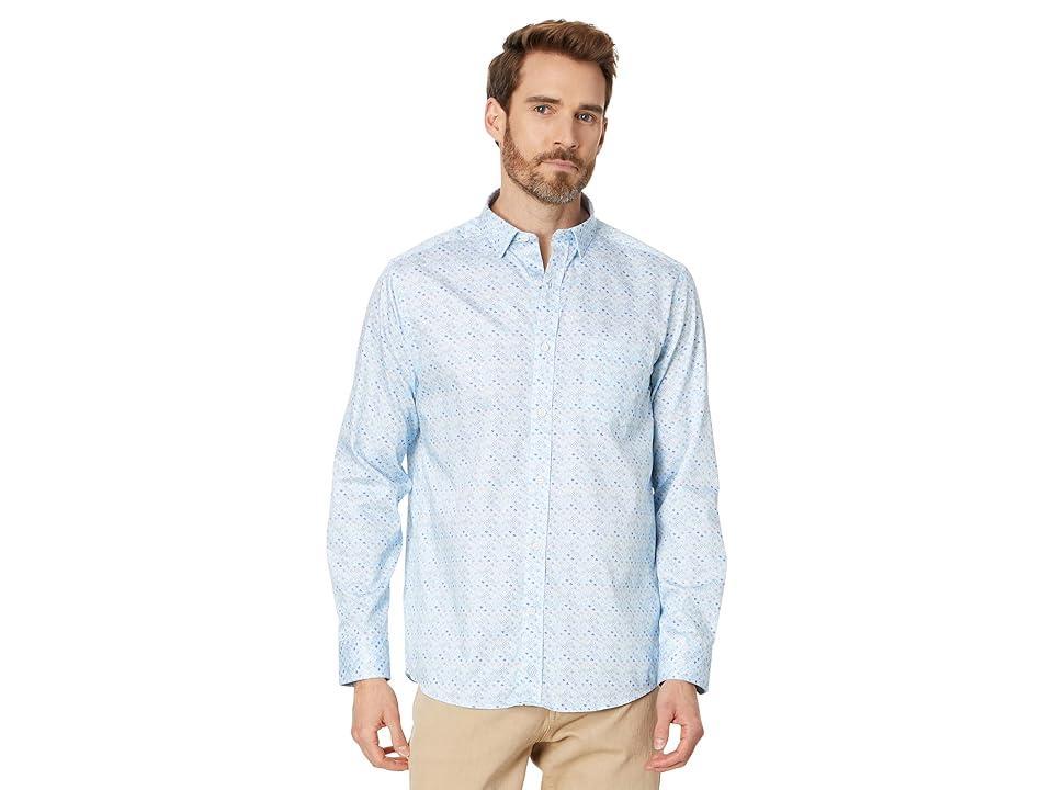 Johnston & Murphy Watercolor Diamond Print Shirt (Aqua) Men's Long Sleeve Button Up Product Image