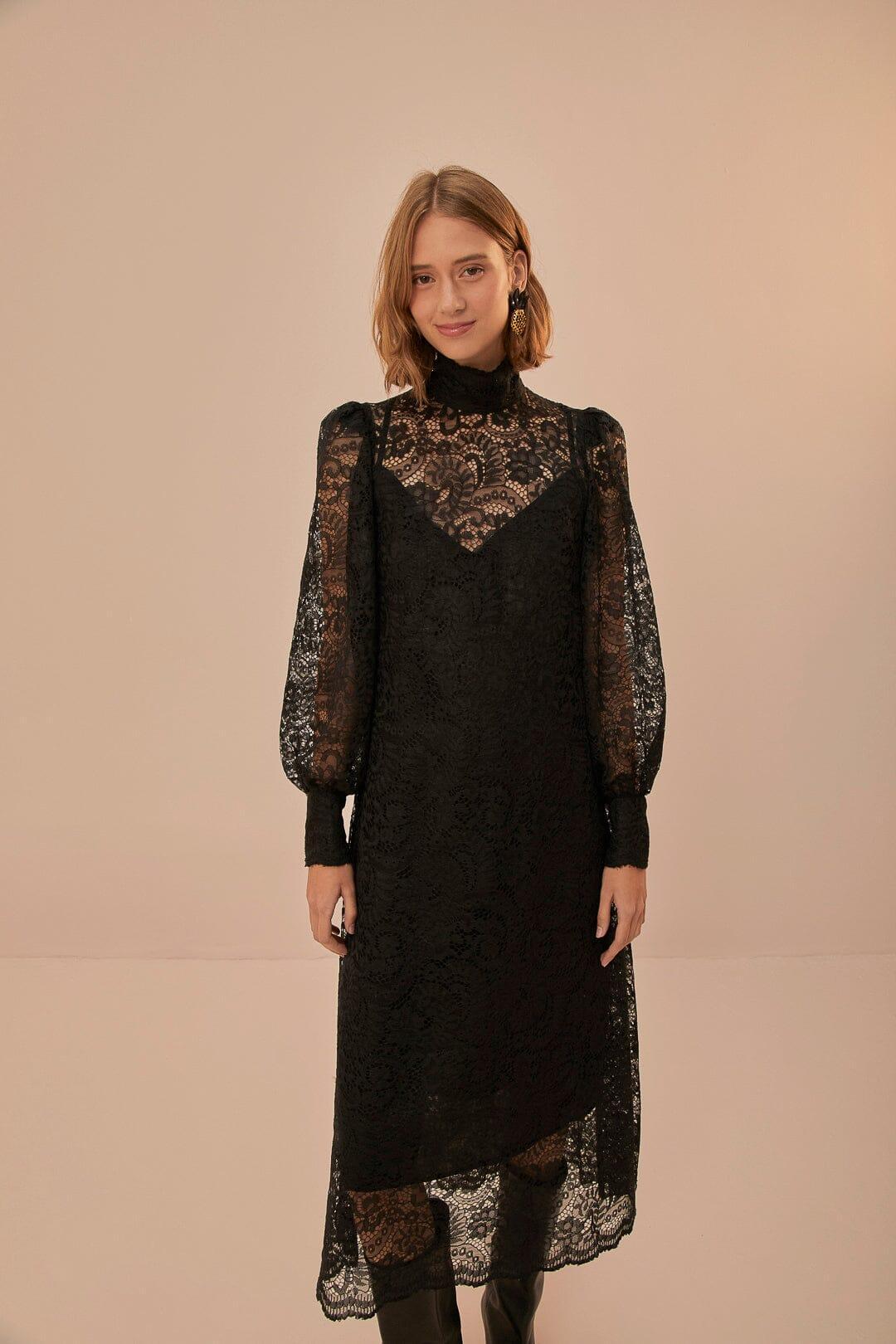 Lace Black Midi Dress Product Image