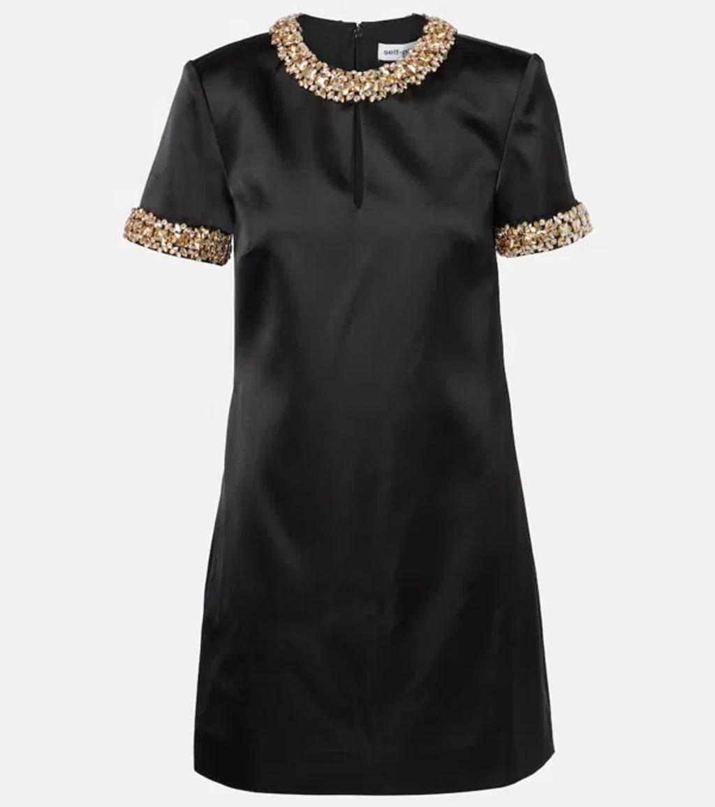 Embellished Satin Minidress In Black Product Image