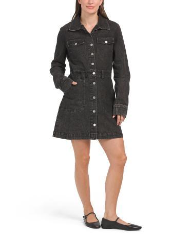 Long Sleeve Denim Shirt Mini Dress for Women | Cotton Product Image